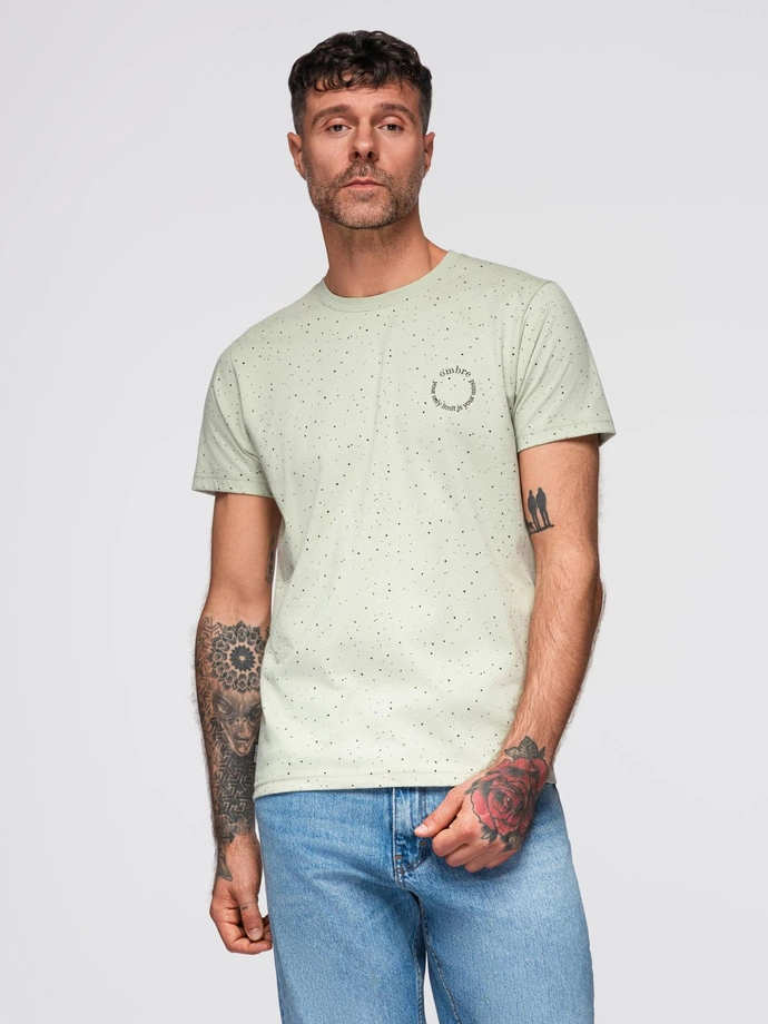 Tricou din bumbac imprimat cu decolteu rotund - negru V2 OM-TSFP-0225