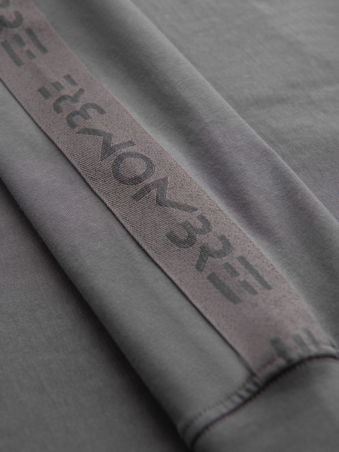 Men's cotton U-neck longsleeve with piping and chest print - grey V5 OM-LSCL-0127