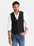 Elegant men's SLIM FIT herringbone vest - black V3 OM-BLZV-0143