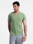 BASIC men's cotton classic tee with v-neck - green V11 OM-TSBS-0145
