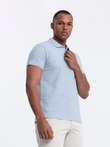 BASIC men's single color pique knit polo shirt - blue denim V17 OM-POBS-0100