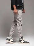 Men's denim jogger pants with rips and zippers - gray V4 OM-PADJ-0243