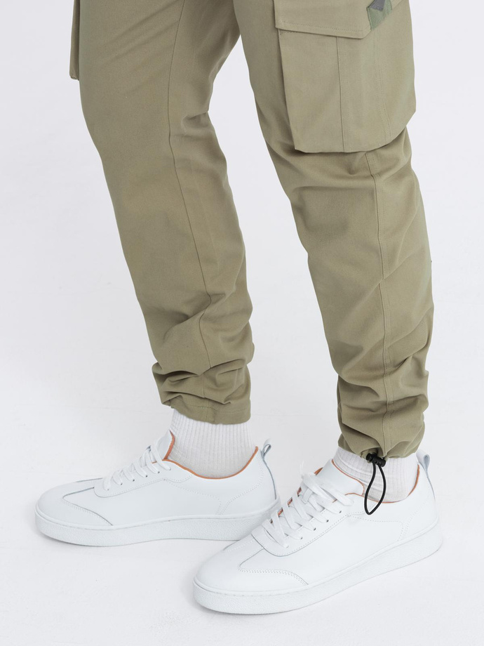 Pantaloni cargo STRAIGHT LEG pentru bărbați cu broșă triunghiulară pentru buzunare - olive V2 OM-PACG-0196