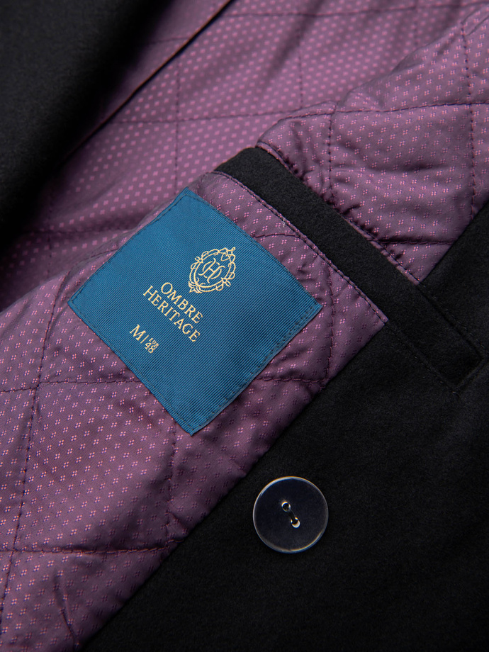 Vyriškas dvieilis paltas su vilna ir karoliukų aplikacijomis ant rankovių - juodas V1 OM-COWC-0148