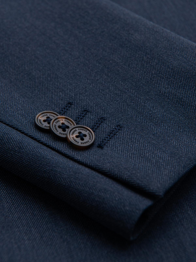 Elegantiška vyriška SLIM FIT striukė su rajono audiniu - tamsiai mėlyna V3 OM-BLZB-0135
