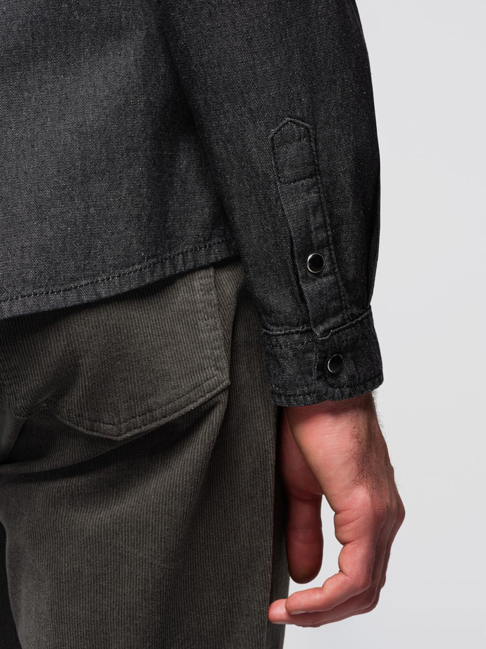 Men's denim snap shirt with pockets - black V3 OM-SHDS-0210