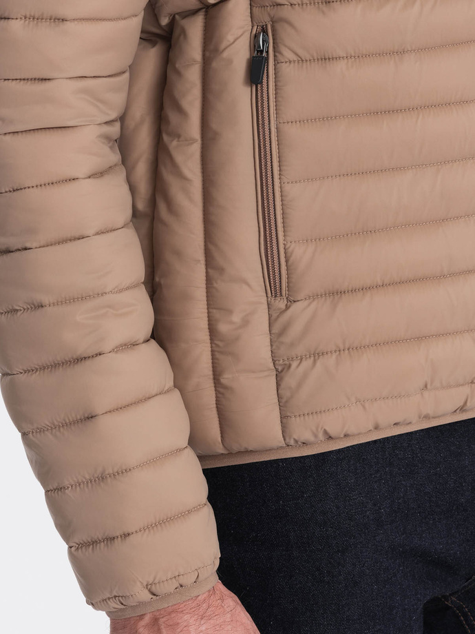 Pánska bunda bomber so saténovým povrchom a kontrastnými rebrovanými lemami - čierna V1 OM-JALP-22FW-007