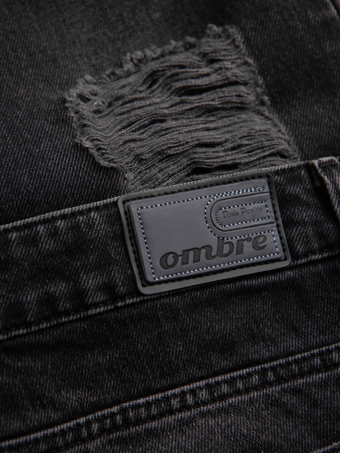 Men's taper fit denim pants with holes - black V2 P1028