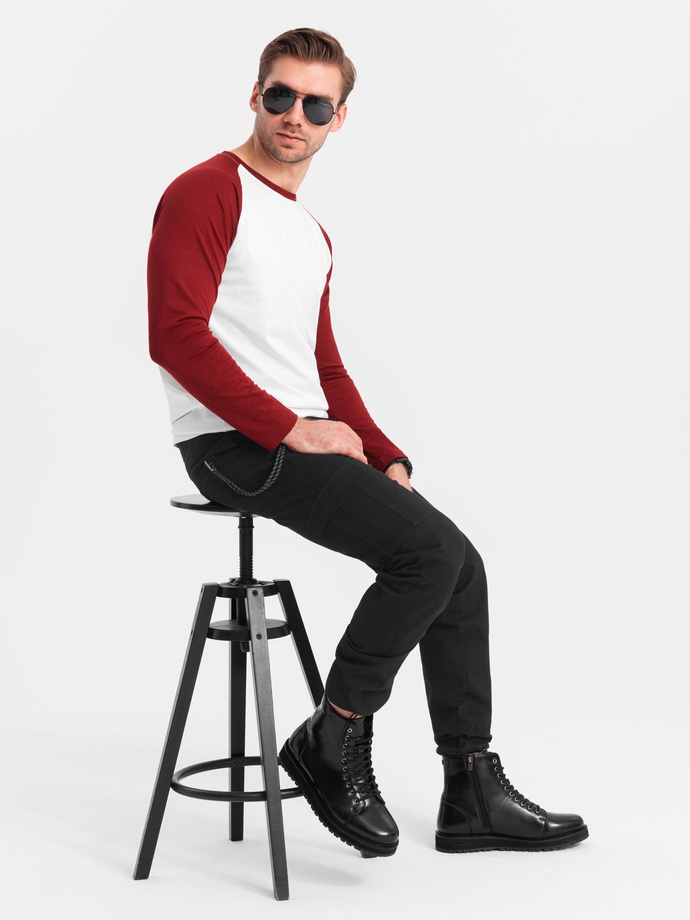 Men's pants with cargo pockets and leg hem - black V5 OM-PACG-0189