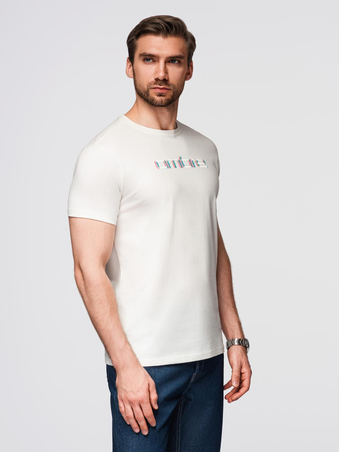 Tricou pentru bărbați cu broderie pe piept - alb V2 OM-TSPT-0248