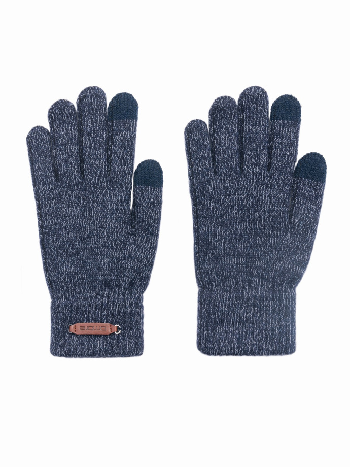 Men's knitted gloves with wool - navy blue melange V3 OM-ACGL-0110