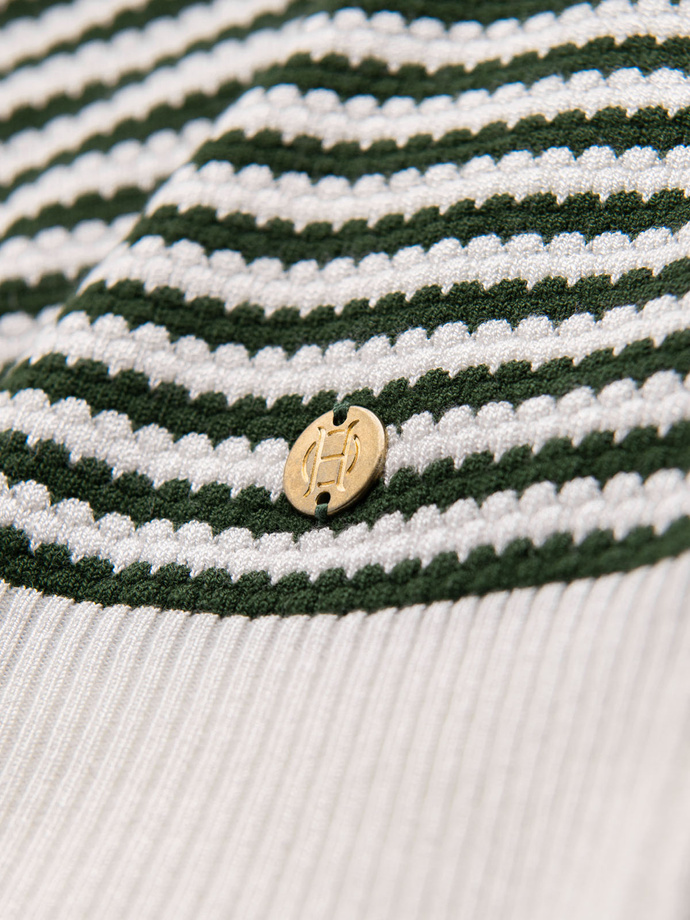 Men's knitted buttonless polo shirt with navy stripes - white and olive V3 OM-POSS-0161