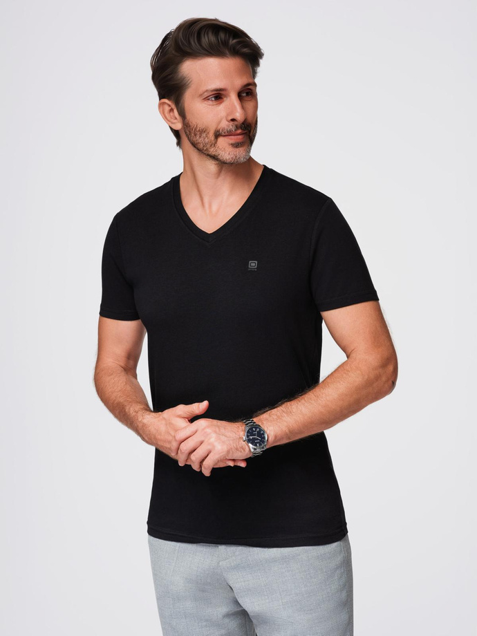Vyriški V-NECK marškinėliai su elastanu - juodi V3 OM-TSCT-0106