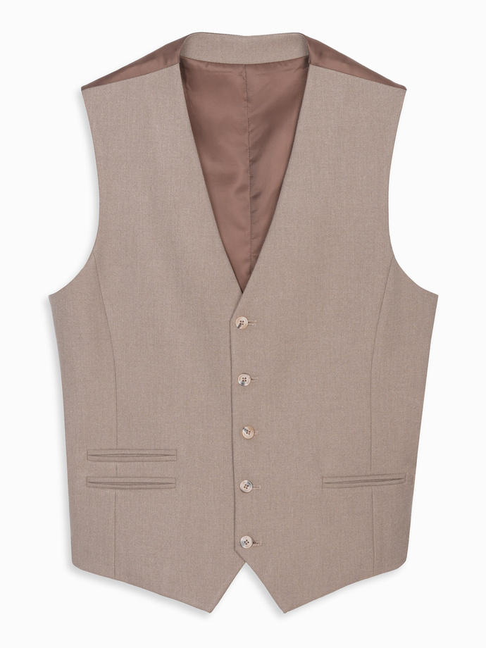 Men's suit vest with classic detailing and lining - beige V1 OM-BLZV-0142