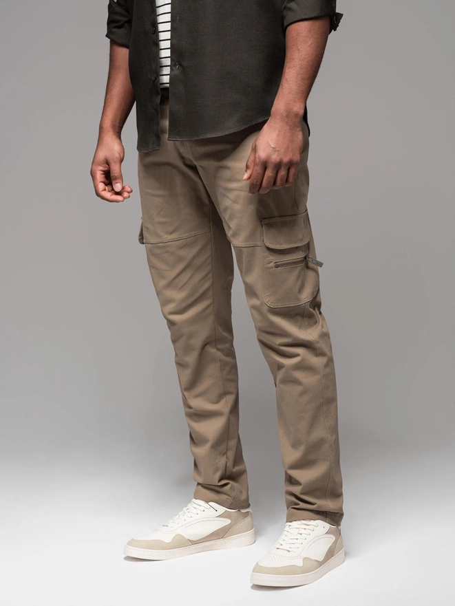 Pánské kalhoty STRAIGHT LEG s kapsami na zip - khaki V3 OM-PACG-0204