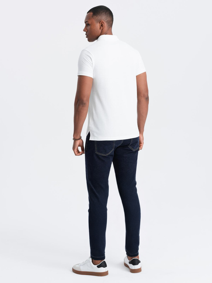 BASIC men's single color pique knit polo shirt - white V4 OM-POBS-0100