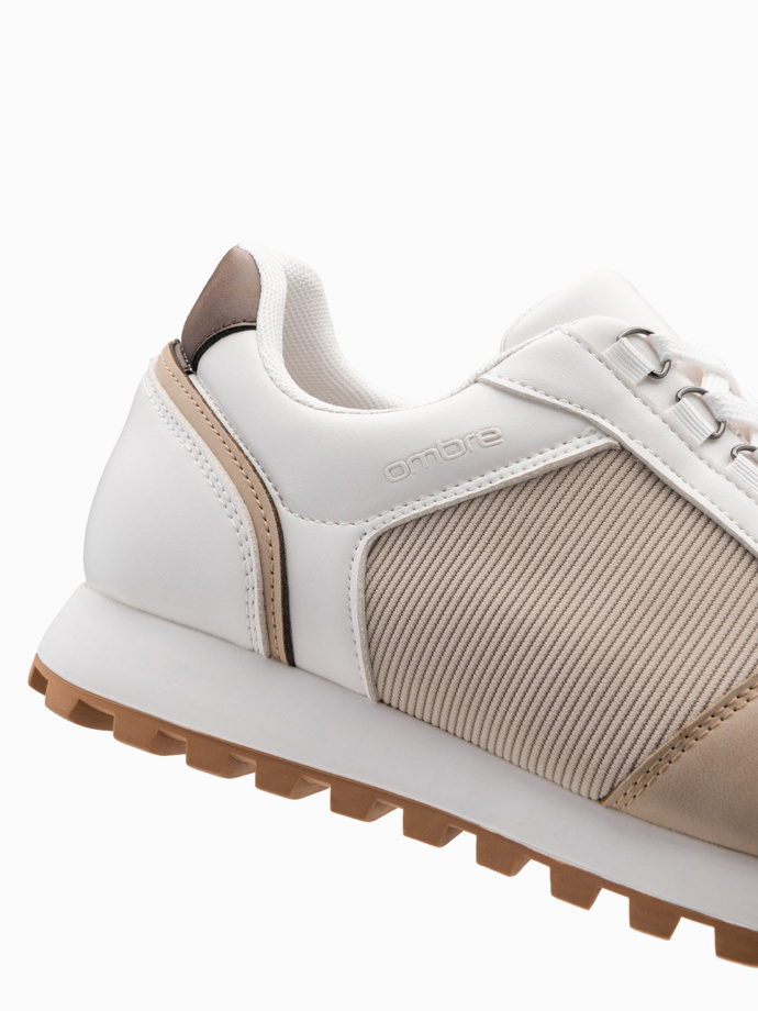 Pantofi sport pentru bărbați din material combinat Patchwork - alb și nisip V1 OM-FOSL-0144