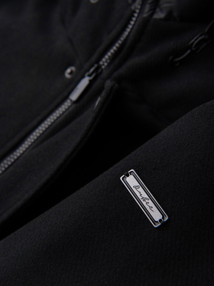 Palton parka din lână pentru bărbați cu glugă - negru V1 OM-COWC-0132