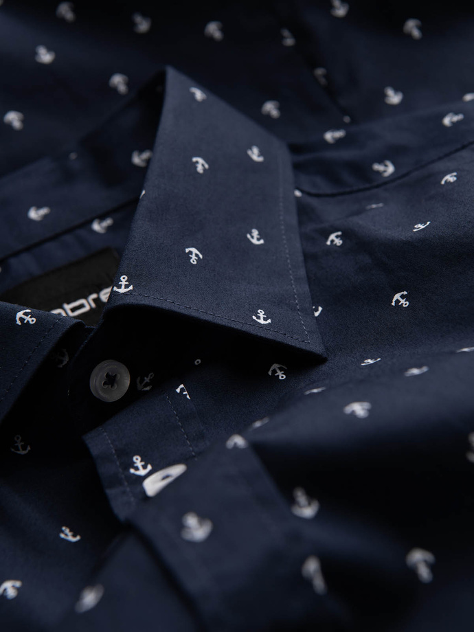 Classic men's cotton SLIM FIT shirt in anchors - navy blue V2 OM-SHCS-0156