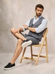 Pánský elegantní komplet vesta + šortky - tmavě modrý V1 Z112