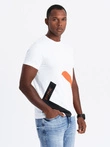 Men's cotton t-shirt with contrasting two-tone print - white V2 OM-TSPT-0219 