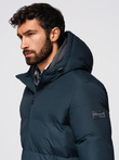 Classic men's long hooded jacket - navy blue V2 OM-JALJ-0269