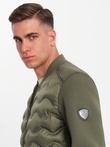 Men's quilted bomber jacket - dark olive green V3 OM-JALP-0141