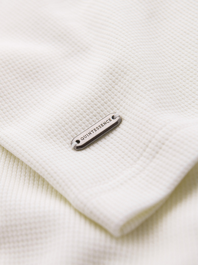 Pánske tričko s vafľovou textúrou a okrúhlym výstrihom - broken white V1 OM-TSCT-0197