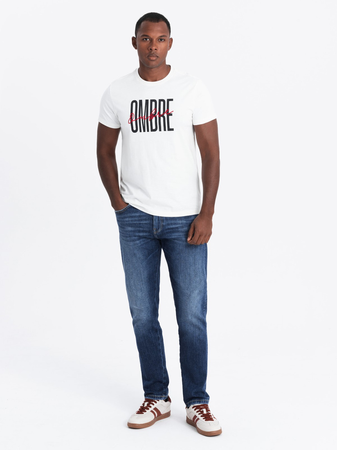 Tricou cu logo dublu din bumbac pentru bărbați - alb V1 OM-TSPT-0210