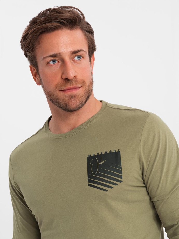 Mâneci lungi pentru bărbați cu mânecă lungă și buzunar imprimat - olive V2 OM-LSPT-0118