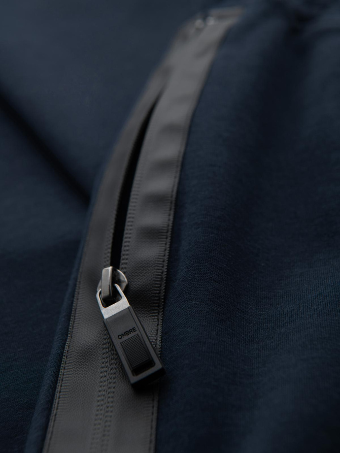 Men's sweatpants with straight leg and rubber details - dark blue V2 OM-PASK-0281