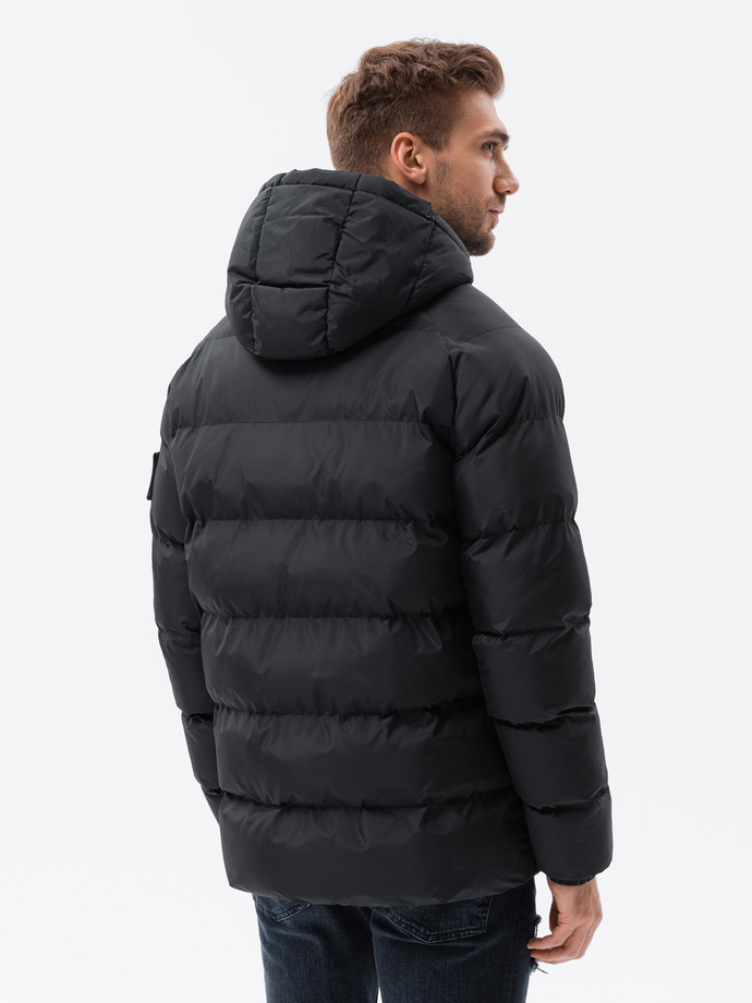 Quilted heavily insulated men's jacket with raglan sleeves - black V4 OM-JAHP-0178