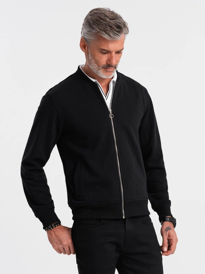 Cotton unbuttoned men's sweatshirt bomber - black V5 OM-SSZP-0215