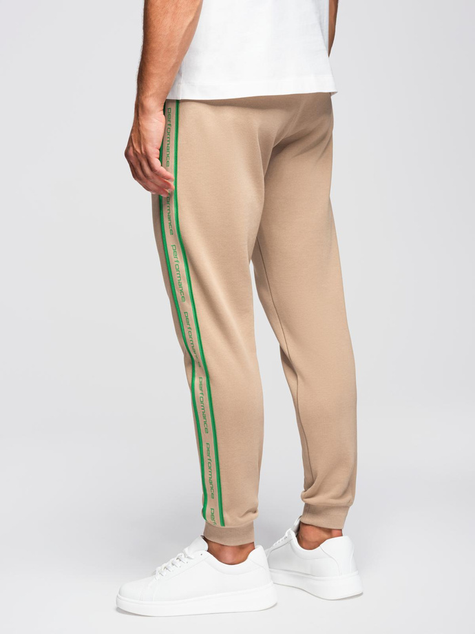 Men's sports jogger pants with stripes - brown V1 OM-PASK-0284
