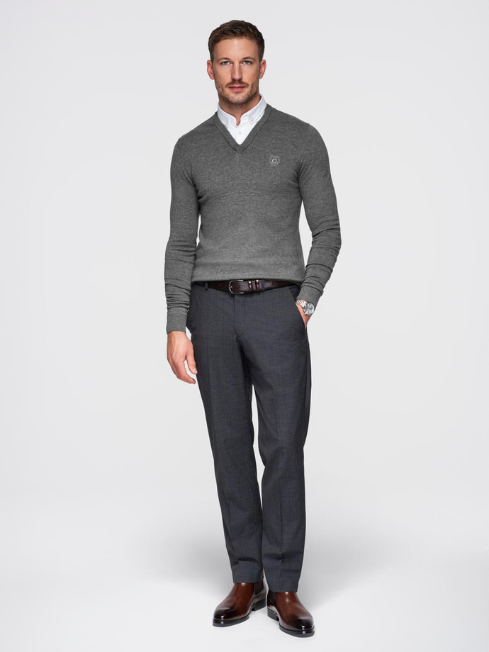 Men's sweater with a "v-neck" neckline with a shirt collar - graphite V3 OM-SWSW-0102