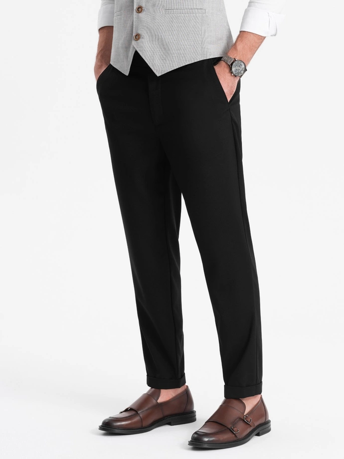 Pantaloni chino REGULAR FIT pentru bărbați cu talie elastică - negru V4 OM-PACP-0157