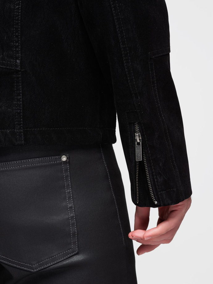 Men's retro-style biker jacket with stand-up collar - black V2 OM-JAFL-0197