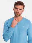 Elegant men's BASIC V-neck sweater with viscose - blue V21 OM-SWBS-0107