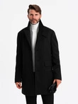Vyriškas vienspalvis raštuotas paltas su kišenėmis - juodas V2 OM-COWC-0108