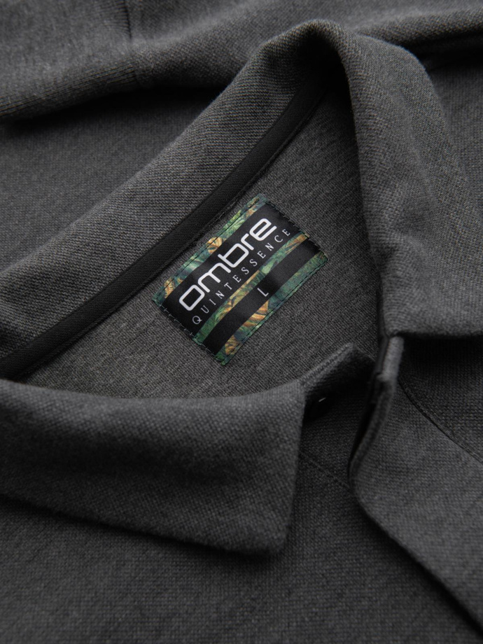 Hanorac cu guler polo cu tricot structurat pentru bărbați - grafit melange V1 OM-SSNZ-0149