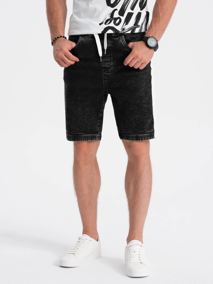 Pantaloni scurti din denim barbati - negru W363