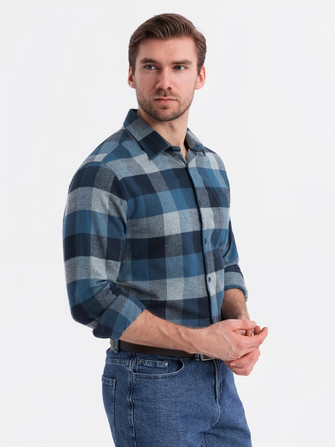 Pánská kostkovaná flanelová košile - modrá V4 OM-SHCS-0150