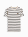 Men's striped t-shirt with patch by Ombre Design - cream and black V1 OM-TSCT-0183