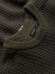 Men's contrast weave sweater with round neckline - dark olive V2 OM-SWSW-0122