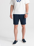 Men's knit shorts with elastic waistband - navy blue V1 OM-SRCS-0107