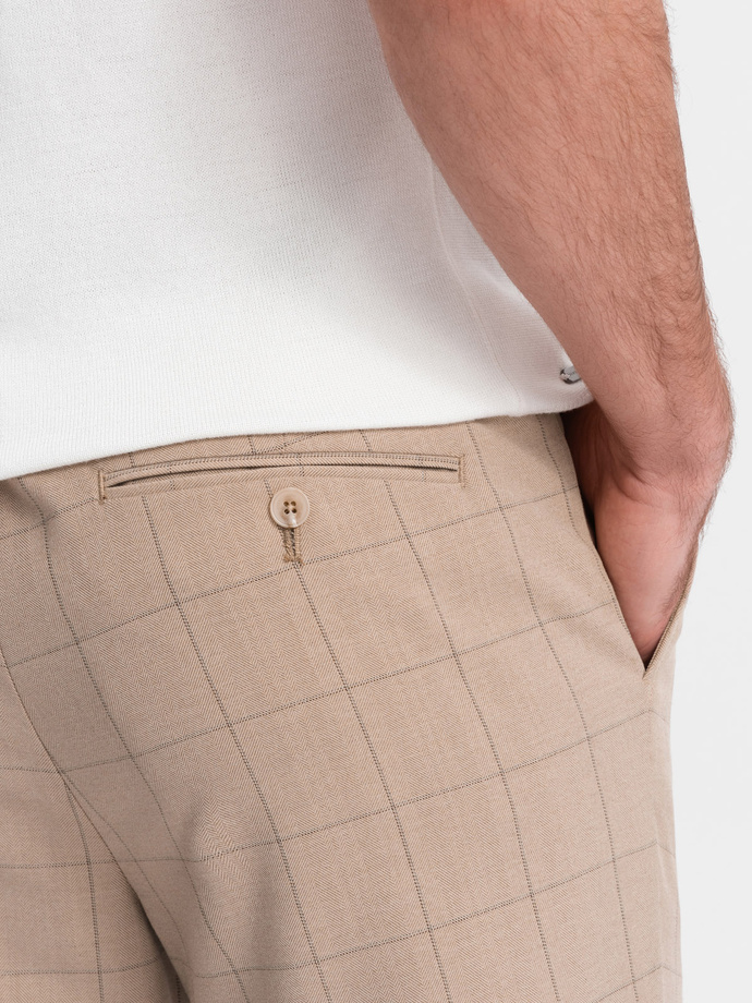 Men's classic cut pants in fine check - sand V2 OM-PACP-0187