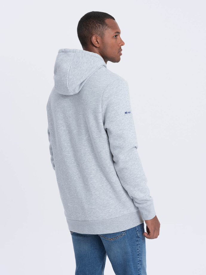 Men's hoodie with zippered pocket - gray melange V5 OM-SSNZ-22FW-006