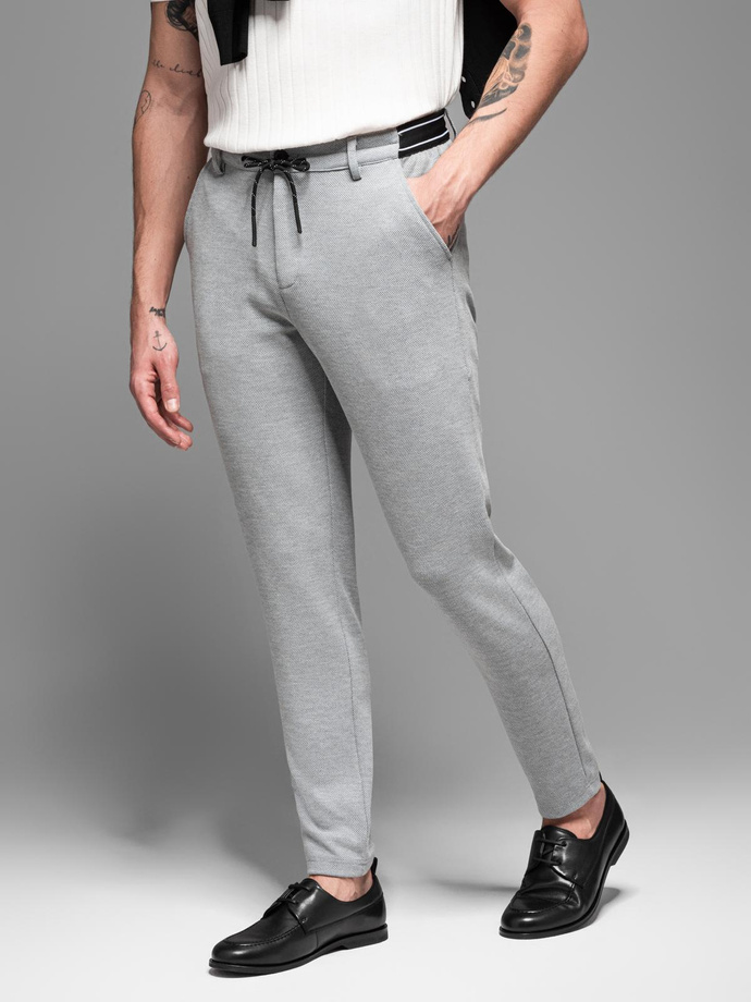 Pantaloni bărbătești tricotați cu talie elastică - gri deschis V1 OM-PACP-0116