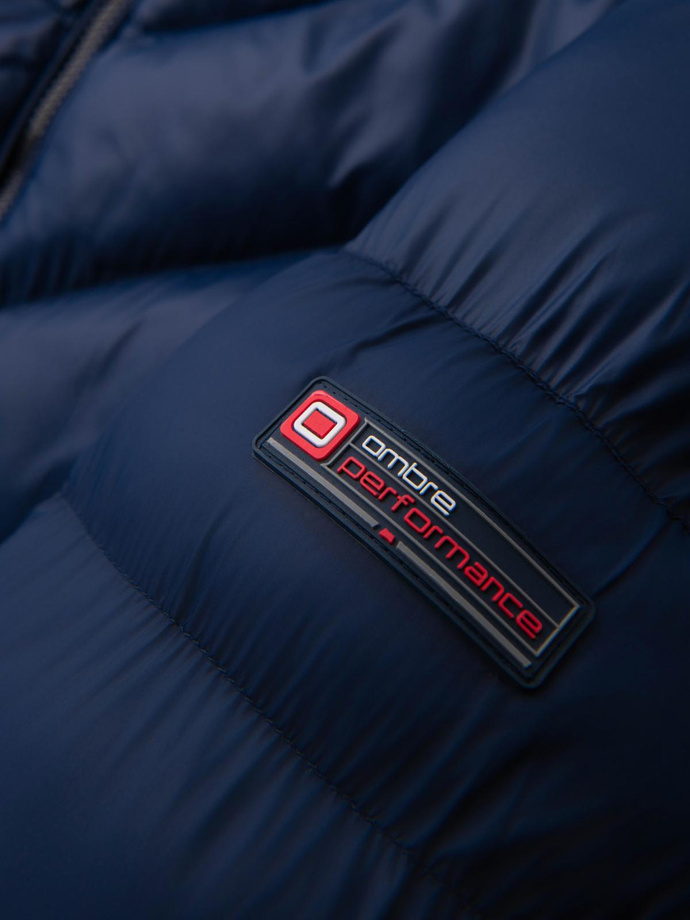 Vyriška moderni dygsniuota kombinuotų medžiagų striukė - tamsiai mėlyna V2 OM-JAHP-0303