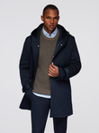 Minimalist men's mid-length coat with hood - navy blue V5 OM-COLC-0144